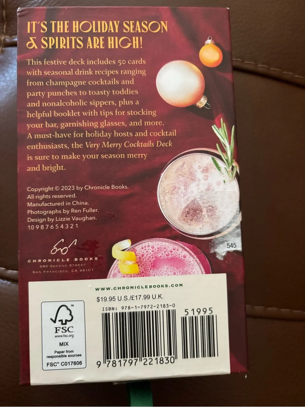Chronicle Books Holiday Cocktail Recipe Deck — Burgundy and Gold